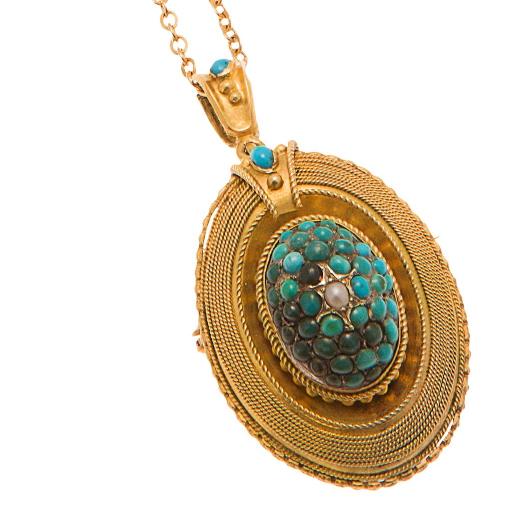 Appraisal: A late Victorian turquoise and pearl set pendant modelled in