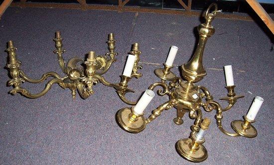 Appraisal: A brass six-branch chandelier and another set similar