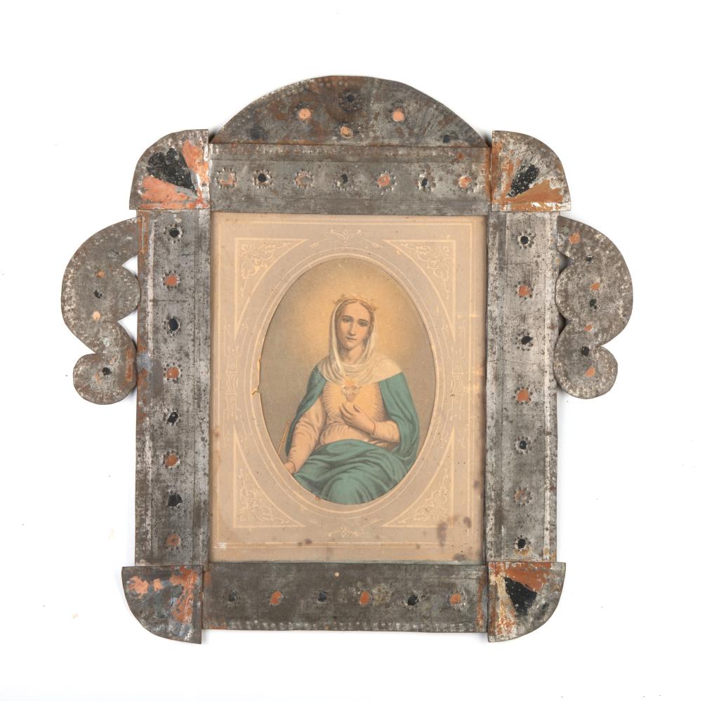 Appraisal: ATTRIBUTED TO RIO ARRIBA WORKSHOP II TIN FRAME WITH DEVOTIONAL