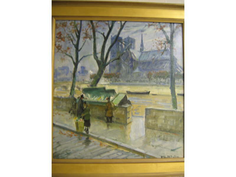 Appraisal: KNUD OVE HILKIER DANISH - BOOKINISTS AT NOTRE-DAME oil on