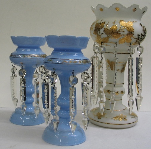 Appraisal: A GROUP OF THREE BOHEMIAN GLASS LUSTRES pair of blue