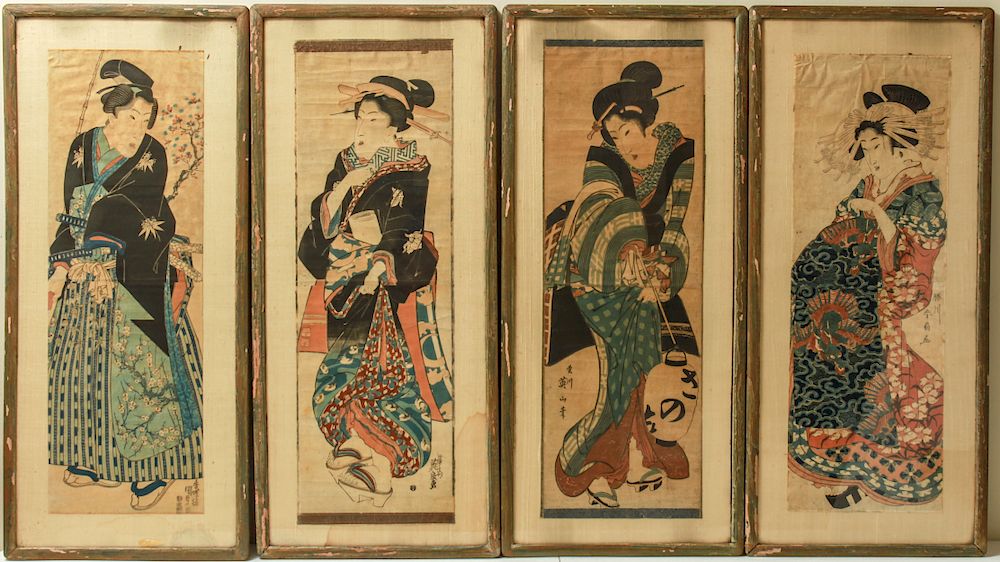 Appraisal: Oversized Japanese Woodcut Prints C Group Group of four oversized