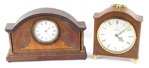 Appraisal: An Edwardian mahogany and burr walnut mantel clock circular enamel