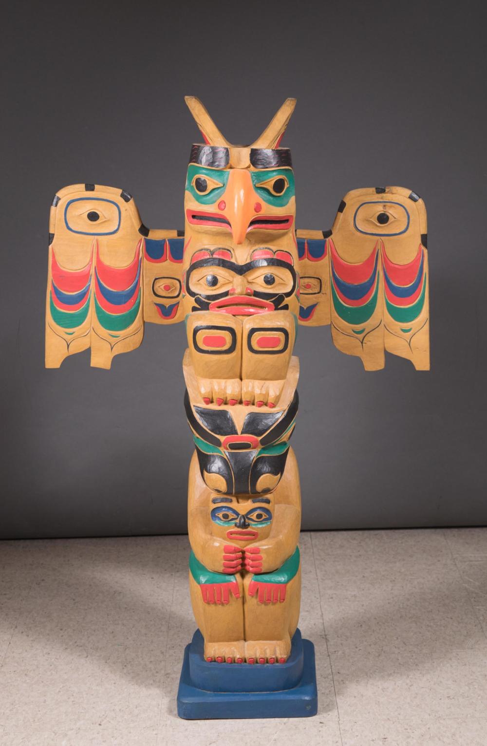 Appraisal: PACIFIC NORTHWEST COAST TOTEM of hand carved and painted cedar