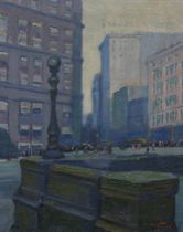 Appraisal: Ignace Wolasek Hungarian American b Public Square Oil on canvas