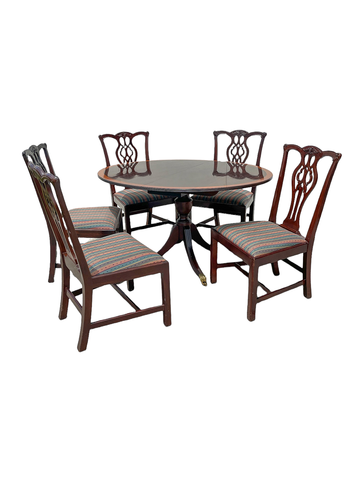 Appraisal: STICKLEY BANDED MAHOGANY DINING TABLE WITH CHAIRS Formal banded mahogany