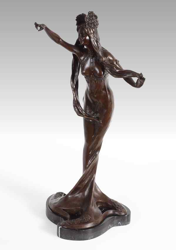 Appraisal: ART NOUVEAU STYLE ENCHANTING MAIDEN BRONZE AFTER LOUIS CHALON Bronze