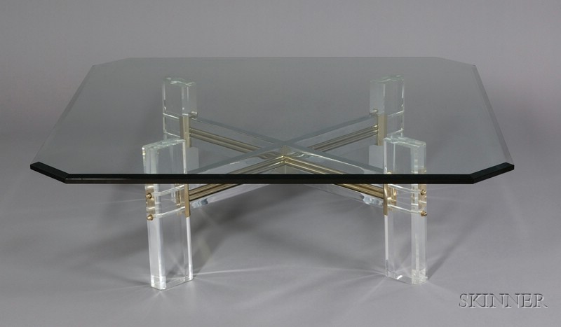 Appraisal: Dining Table Lucite glass and metal c Square glass top