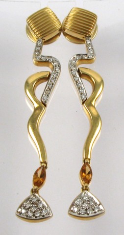 Appraisal: PAIR OF CITRINE AND DIAMOND EARRINGS each k gold and