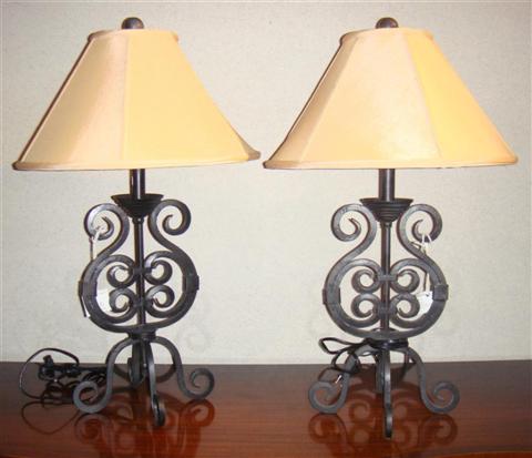 Appraisal: PAIR OF BLACK IRON SCROLL TABLE LAMPS h in Provenance