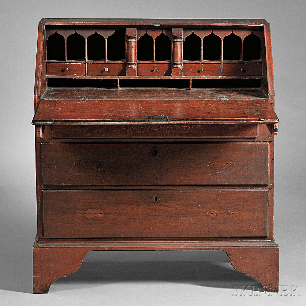 Appraisal: Red-painted Maple Slant-lid Desk New England mid- th century the