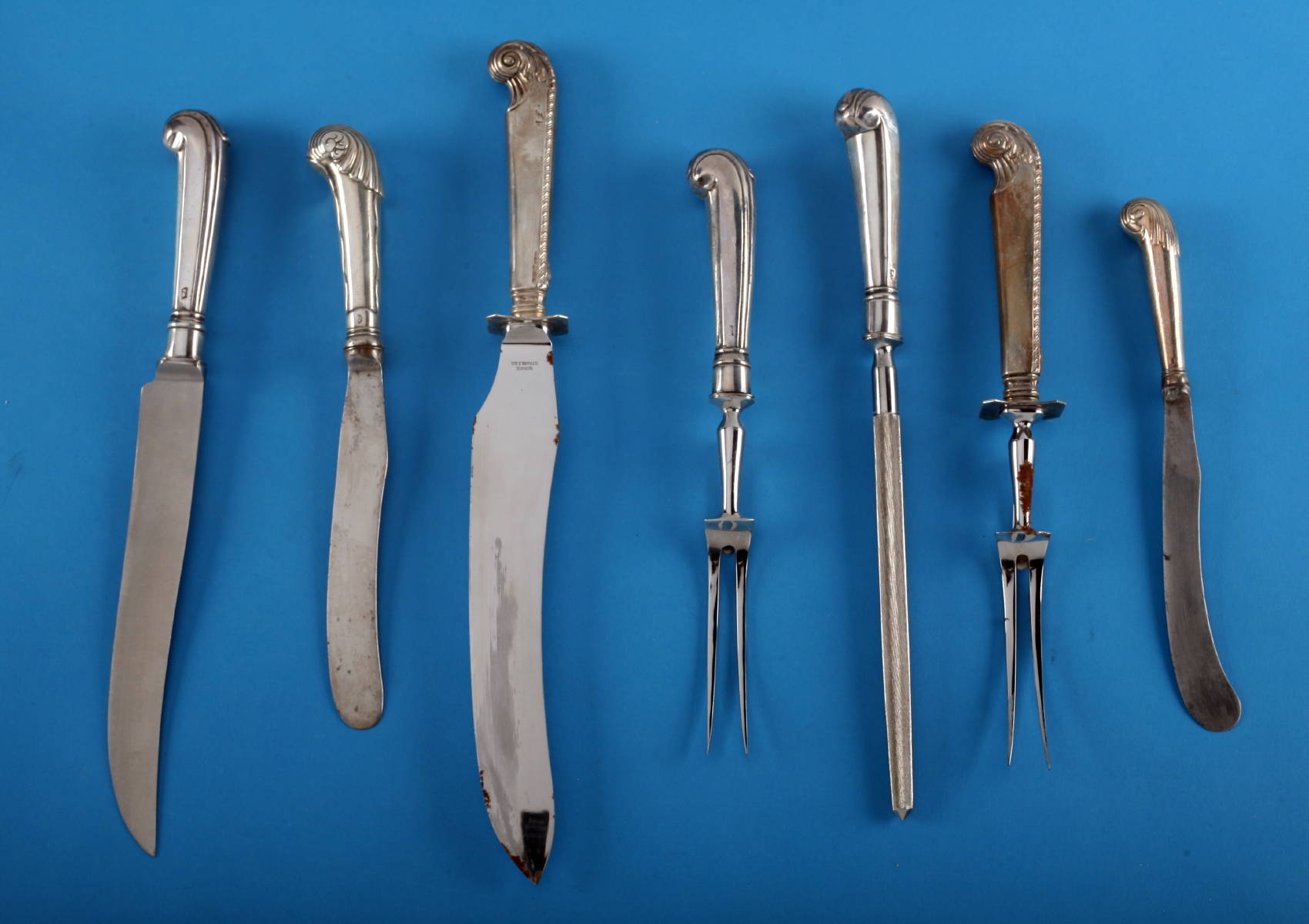 Appraisal: SET OF TWELVE GEORGIAN SILVER PISTOL-HANDLED KNIVES AND A FORK