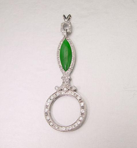 Appraisal: PLATINUM K DIAMOND JADE LAVALIER PENDANT K white gold circle