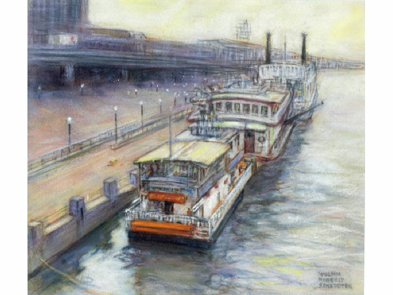 Appraisal: VIRGINIA MOBERLY SCHLUETER AMERICAN D Docked Riverboat pastel drawing signed