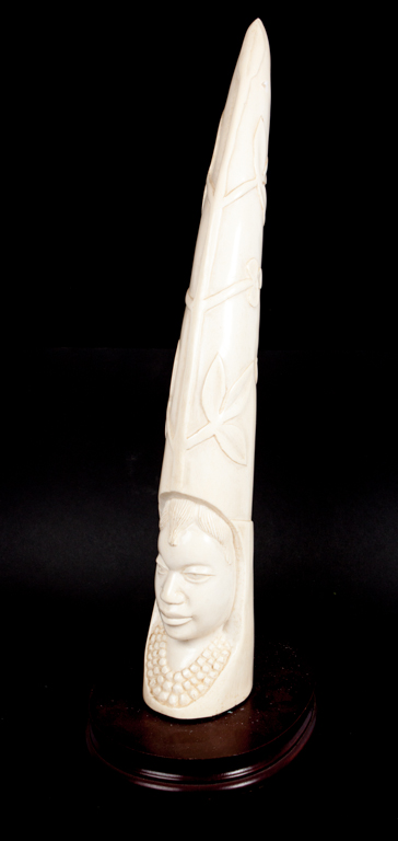 Appraisal: African carved ivory elephant tusk end with image of woman's