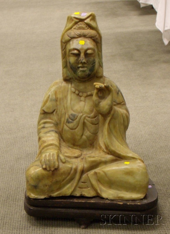 Appraisal: Large Asian Carved Hardstone Figure of a Seated Kuan Yin