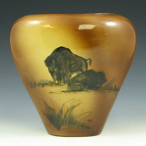 Appraisal: Rick Wisecarver Pillow Vase w Buffalo - Mint Marked Special