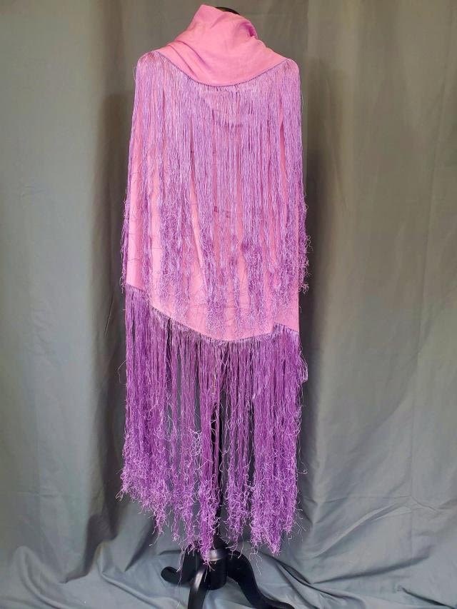 Appraisal: Antique Purple Silk Shawl or Piano Shawl with Long Fringe