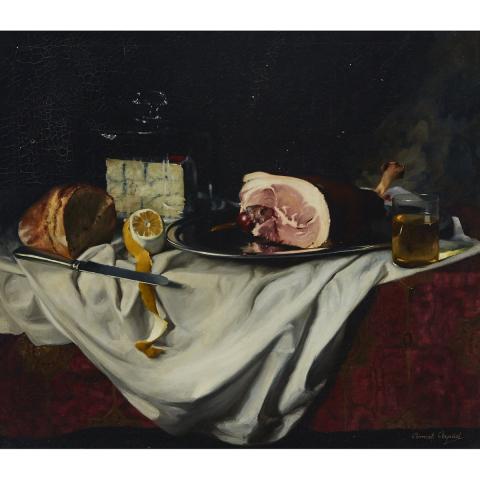 Appraisal: Arpad Roumet - STILL LIFE WITH HAM CHEESE AND PEELED