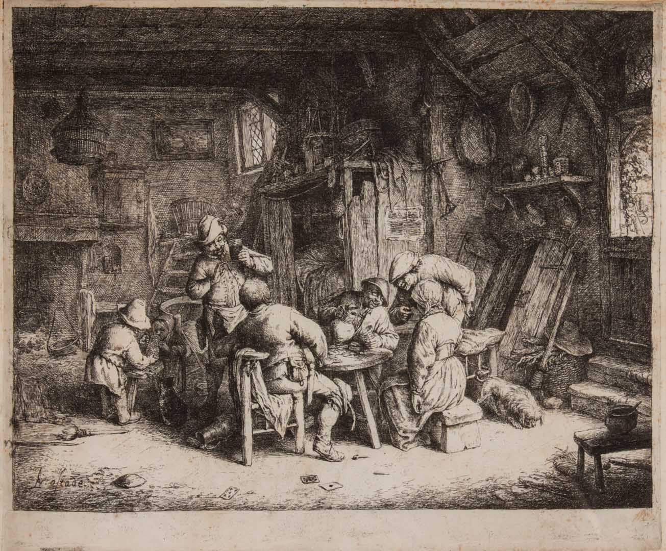 Appraisal: Adriaen Van Ostade The Breakfast etching Dutch - x in