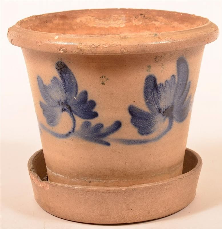 Appraisal: Unsigned Stoneware Pottery Flower Pot Unsigned th Century Stoneware Pottery