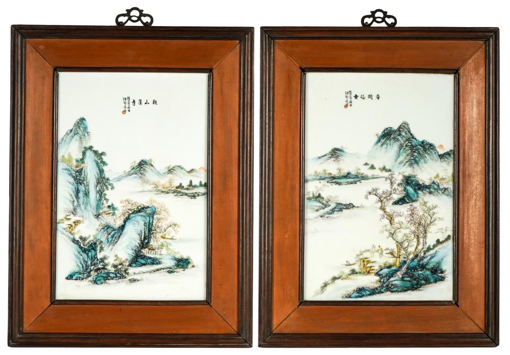 Appraisal: PAIR OF CHINESE PORCELAIN LANDSCAPE PLAQUESeach inscribed to upper center