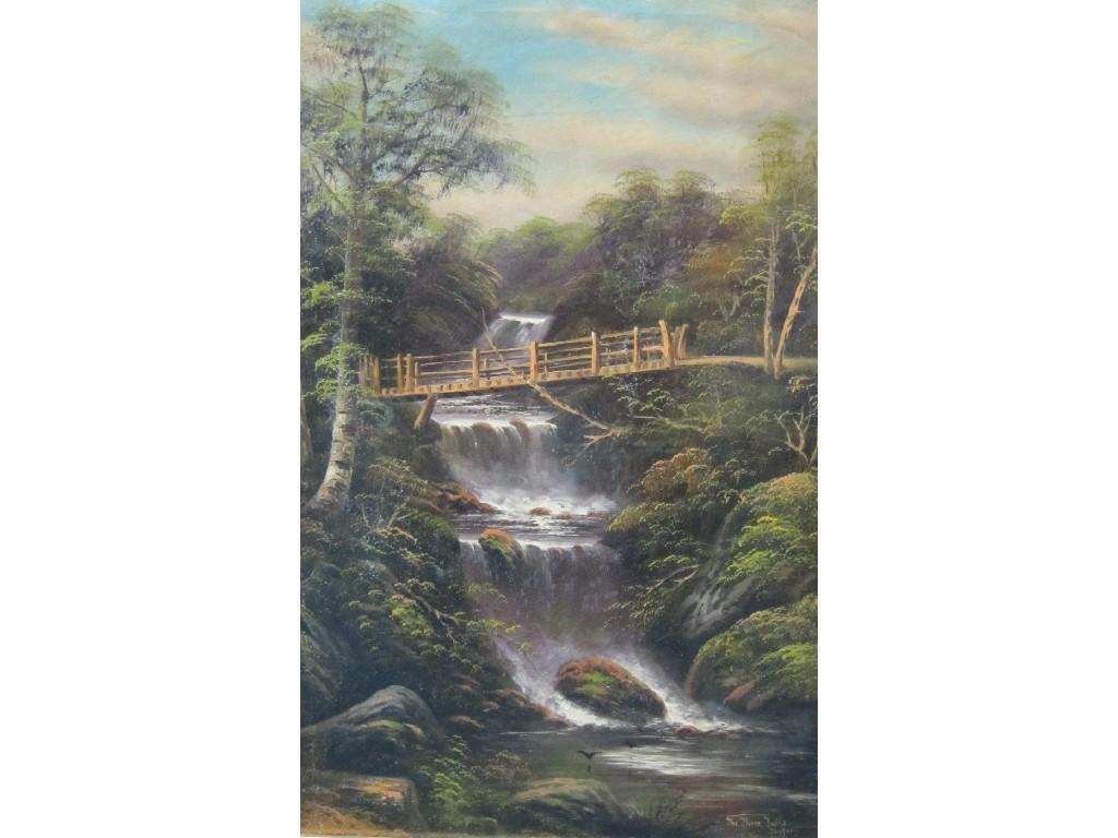 Appraisal: J FAIRBANK Three Falls Trefrew signed oil on canvas x