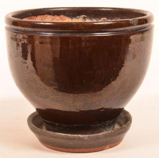 Appraisal: th Century Mottle Glazed Redware Pottery Flower Pot Molded rim