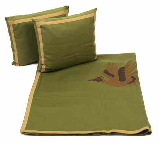 Appraisal: An Hermes Green Wool Blanket with a bird motif at