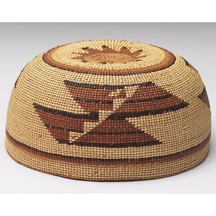 Appraisal: Northwest California twined basketry hat possibly Karuk polychrome geometric designs