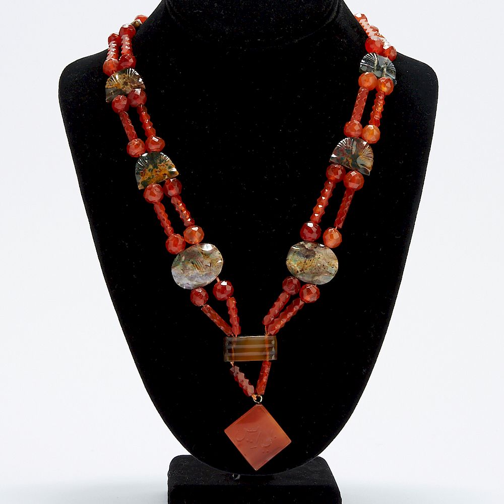 Appraisal: th- th c Qajar Carnelian Necklace th- th c Persian