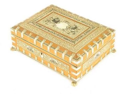 Appraisal: An Anglo-Indian sandalwood ivory and lac decorated jewellery box Vizagapatam