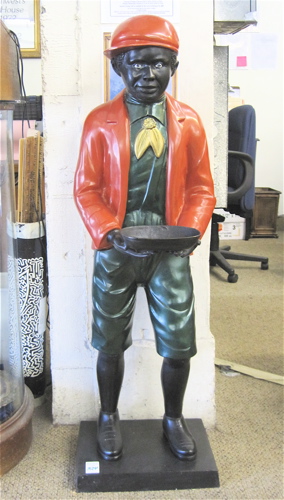 Appraisal: PAINTED BRONZE LAWN JOCKEY a Black Americana style male figure