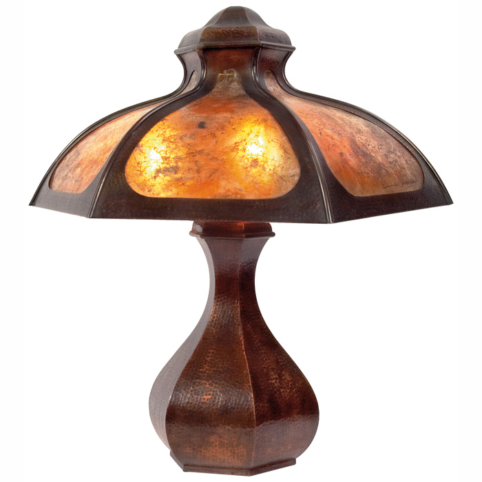 Appraisal: Good Stickley Brothers lamp six-sided mica shade on a hammered