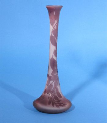 Appraisal: A Galle cameo glass solifleur vase purple overlay with wisteria