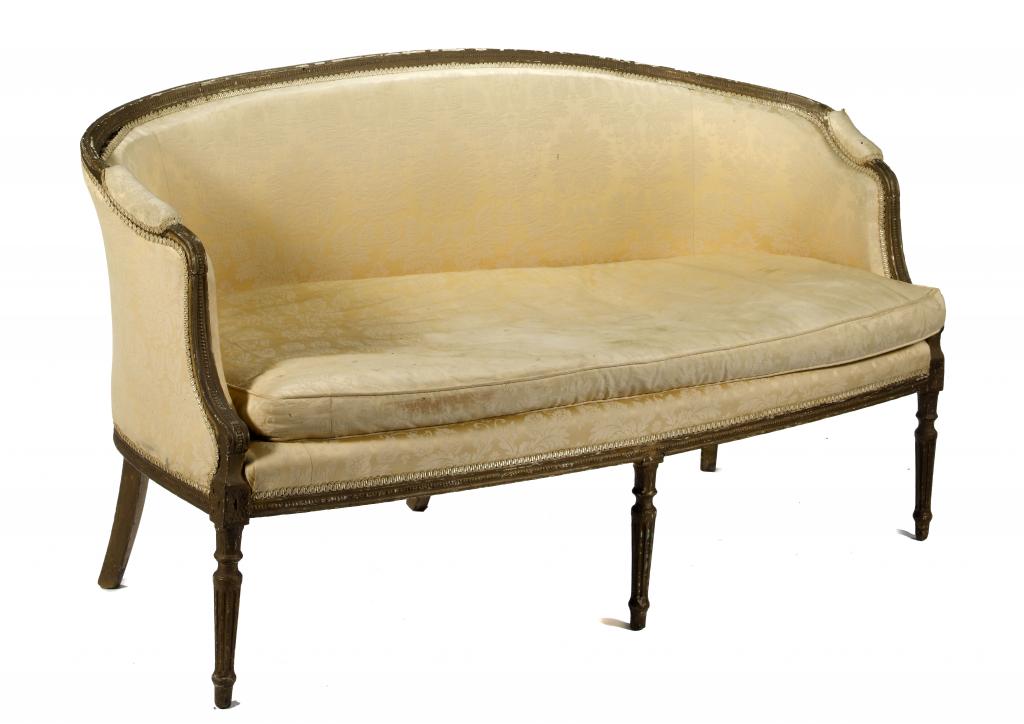 Appraisal: A GEORGE III GILTWOOD SOFA the curved back in beaded