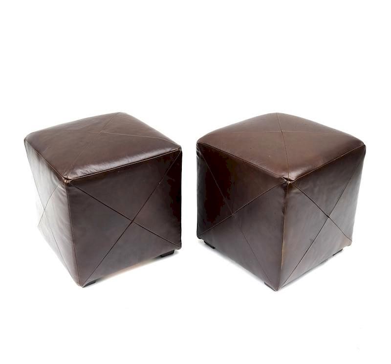 Appraisal: Pair of Dark Brown Leather Ottoman Pair of cube form