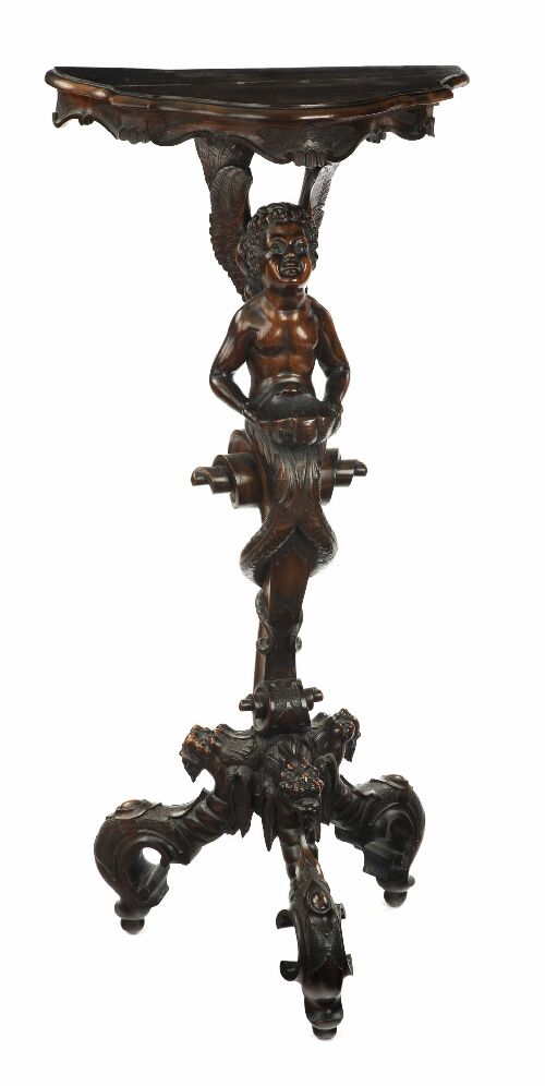 Appraisal: A th century Italian walnut torchere stand the serpentine demi-lune