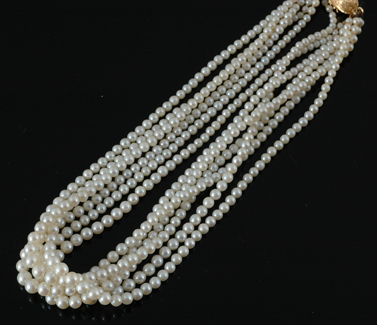 Appraisal: A multi-strand cultured pearl necklace Comprising six graduating strands of