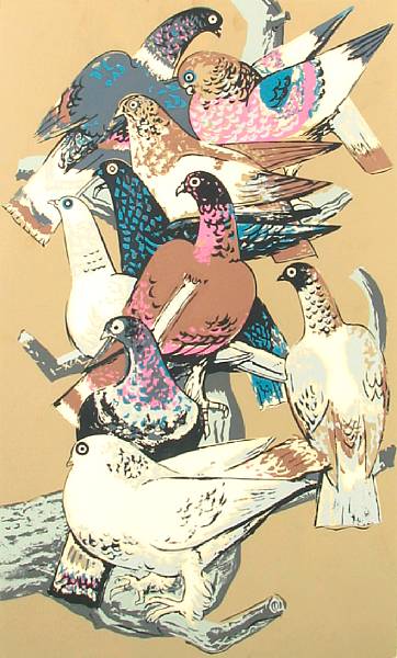 Appraisal: Millard Sheets Three Gay Birds Startled Birds Silkscreens printed in