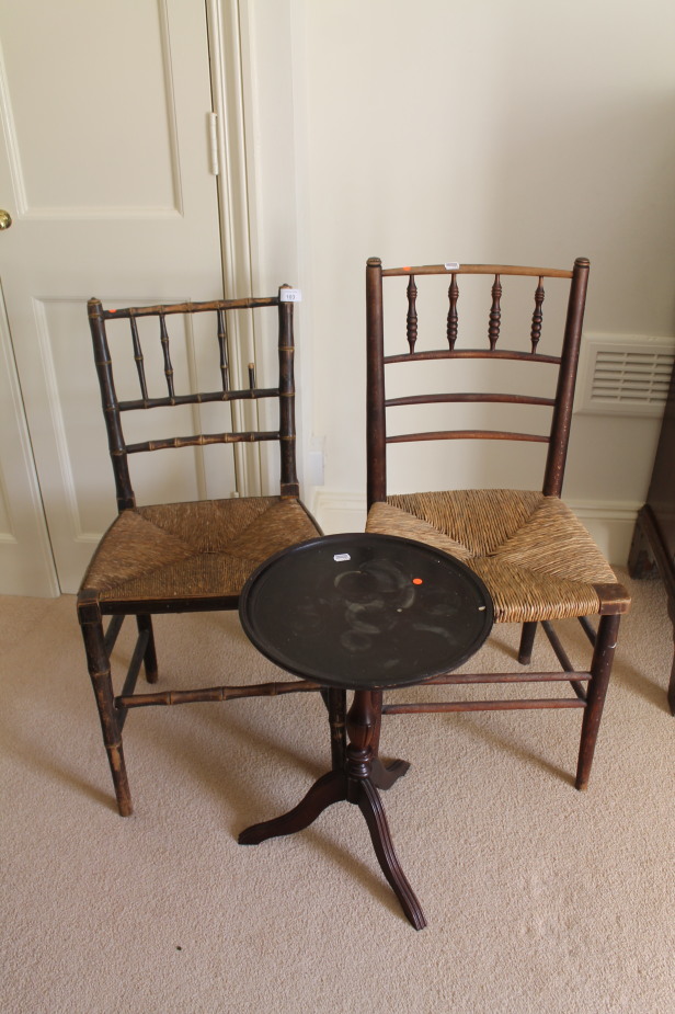 Appraisal: Two Victorian rush seated chairs and a modern wine table