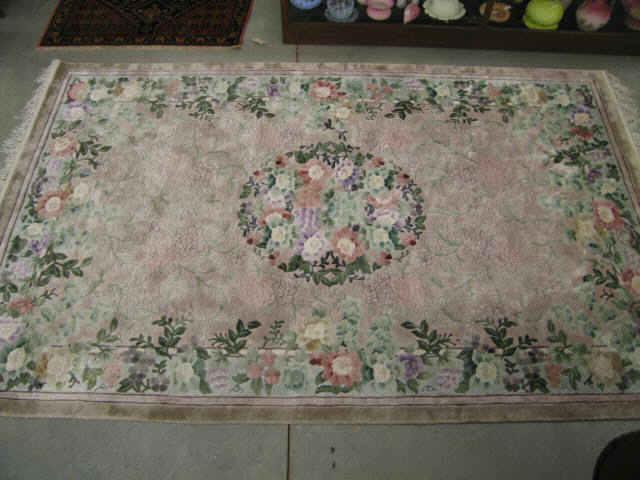 Appraisal: Chinese Handmade Silk Rug sculptured floral soft pastels thick pile