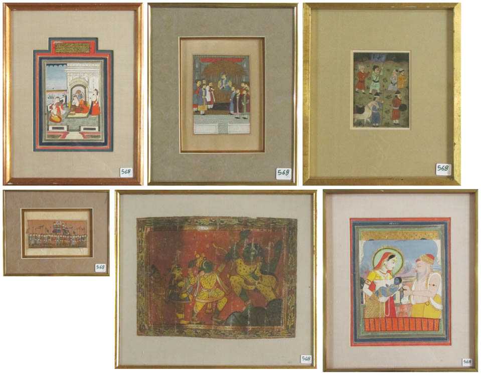 Appraisal: SIX INDIAN HAND-DRAWN ILLUSTRATIONS figures in various scenes Image measure