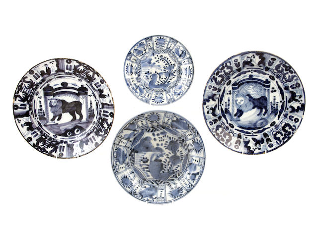 Appraisal: Two Dutch Delft large dishes th century and two Japanese