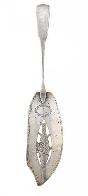 Appraisal: AN IRISH GEORGE III FISH SLICE Fiddle pattern the pierced