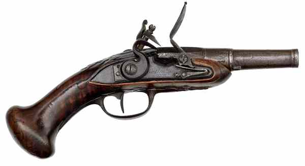 Appraisal: Small French Flintlock Pistol cal '' octagonal-to-round cannon-style screw barrel