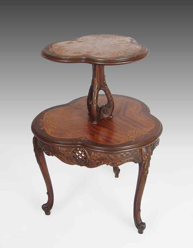 Appraisal: FRENCH STYLE TWO TIER MARQUETRY INLAY SIDE TABLE Match book