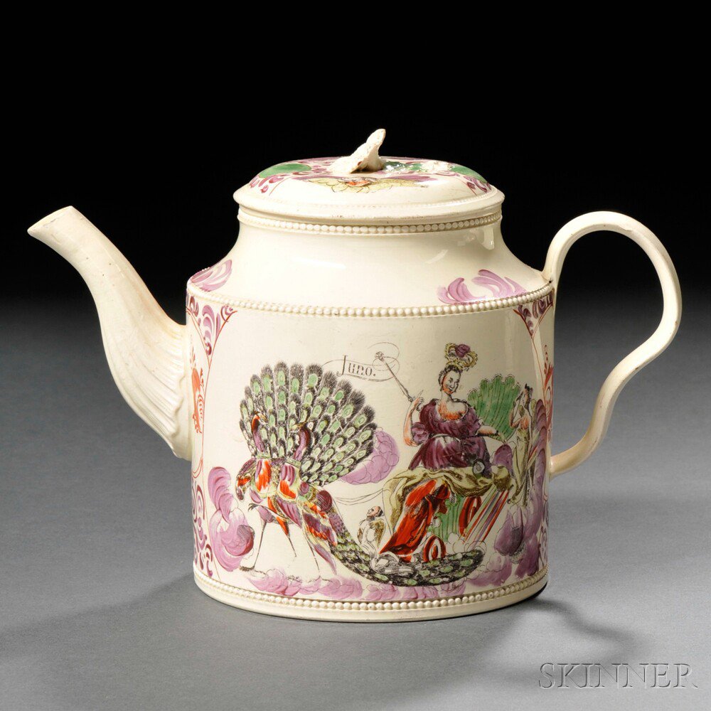 Appraisal: Staffordshire Cream-colored Earthenware Teapot and Cover England c cylindrical with