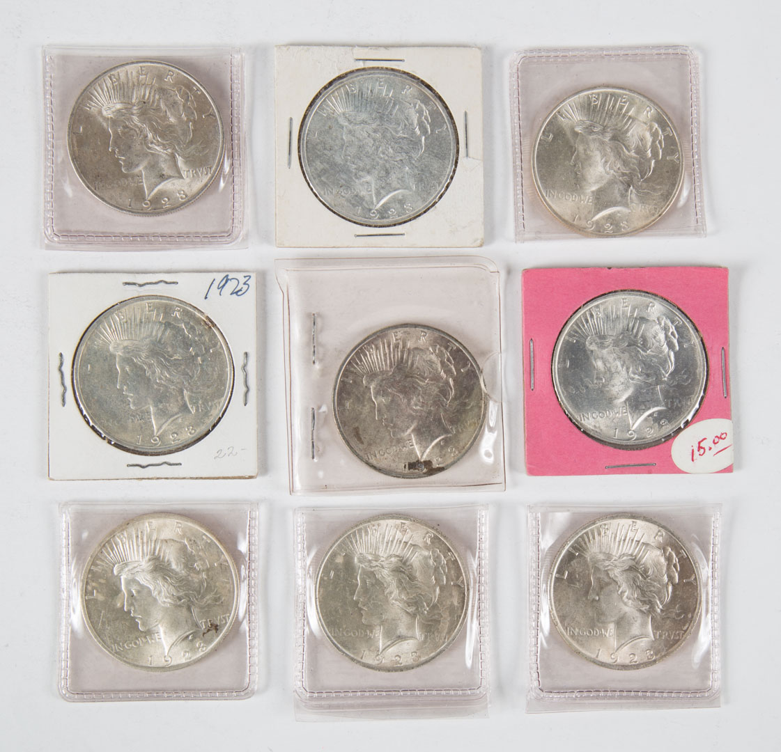 Appraisal: USA Peace Dollars Nine Peace Dollars grades MS -