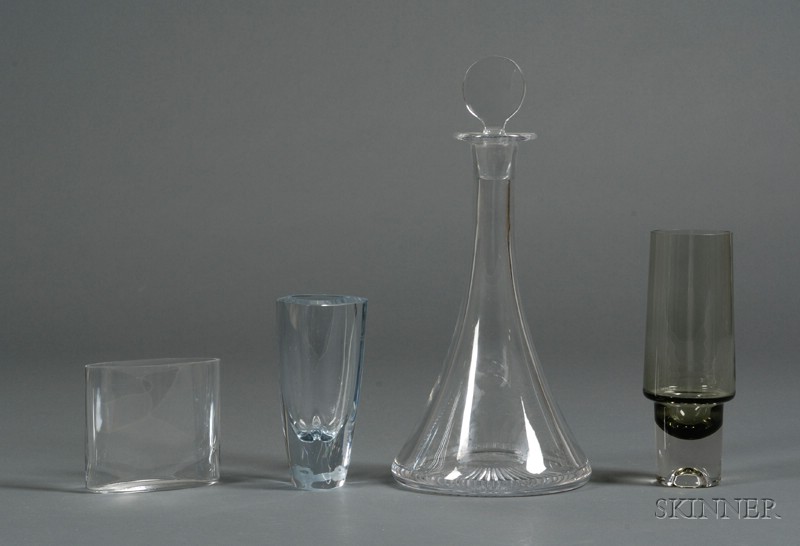 Appraisal: Four Modern Art Glass Table Items a Strombergshyttan vase with